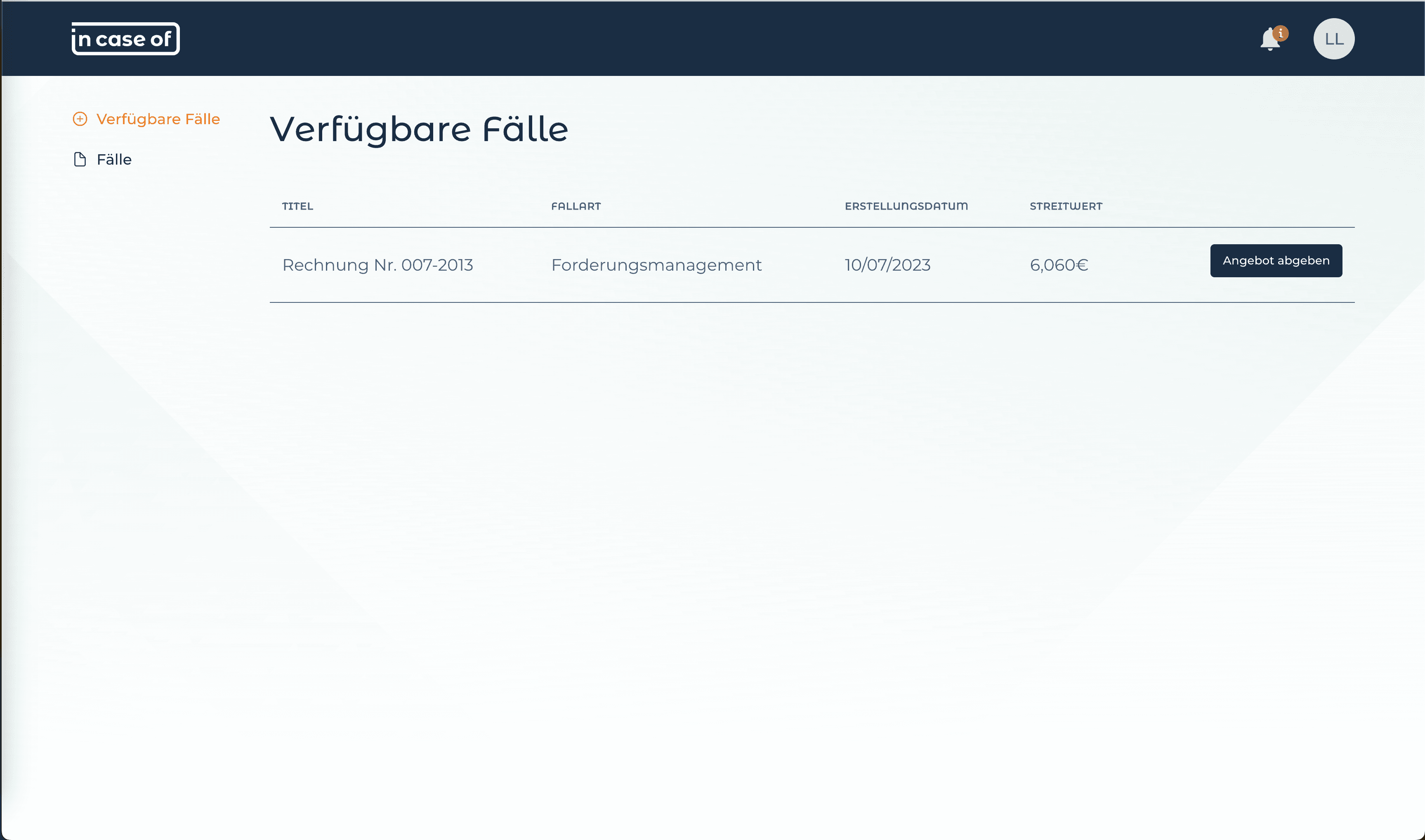 incaseof.law - Detailgenauer Fallstatus