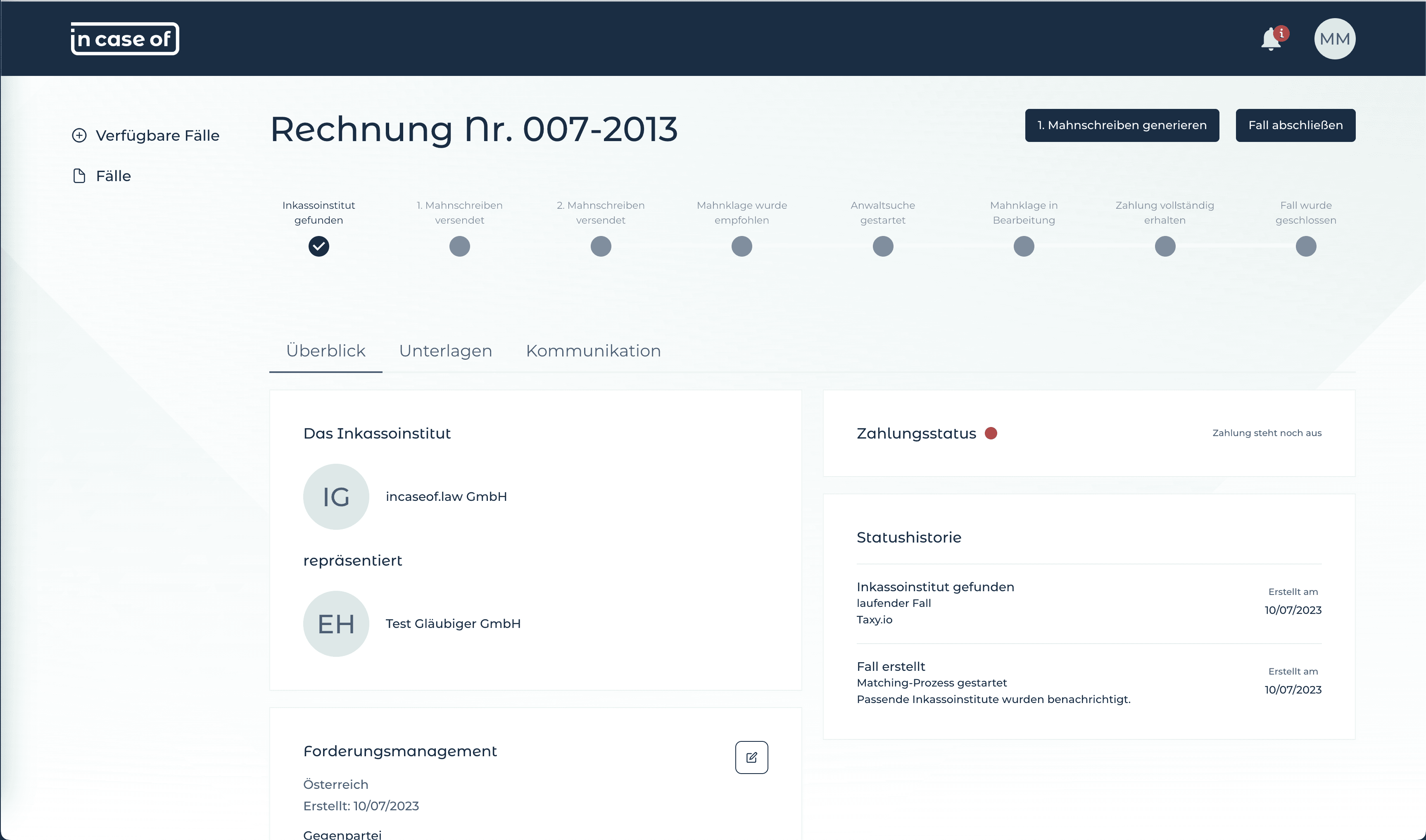 incaseof.law - Schuldnerorientiertes Feedback & CRM-Integration