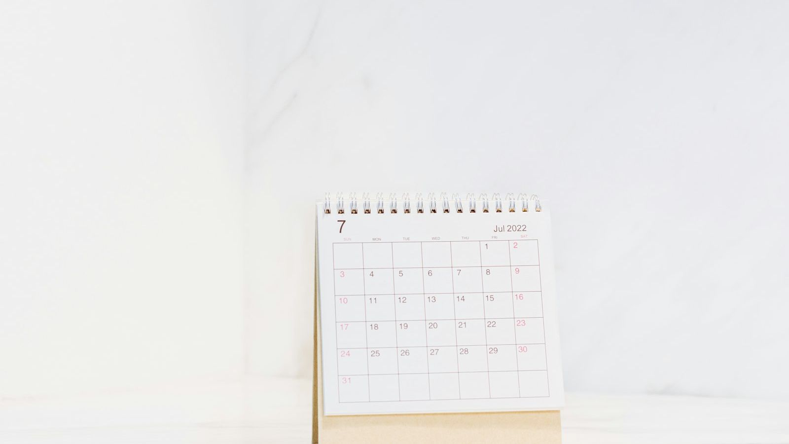 A table calendar on a bright background