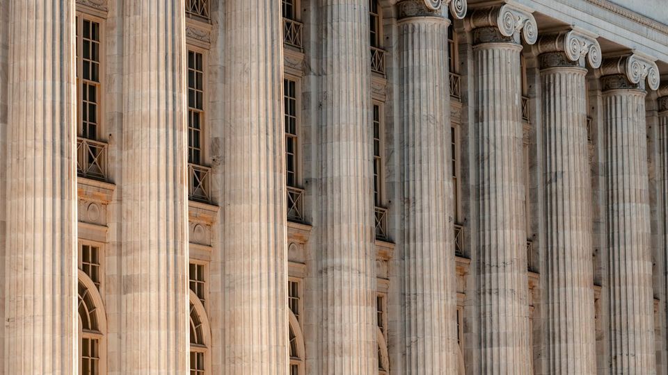 Column row of a classic courthouse in daylight
