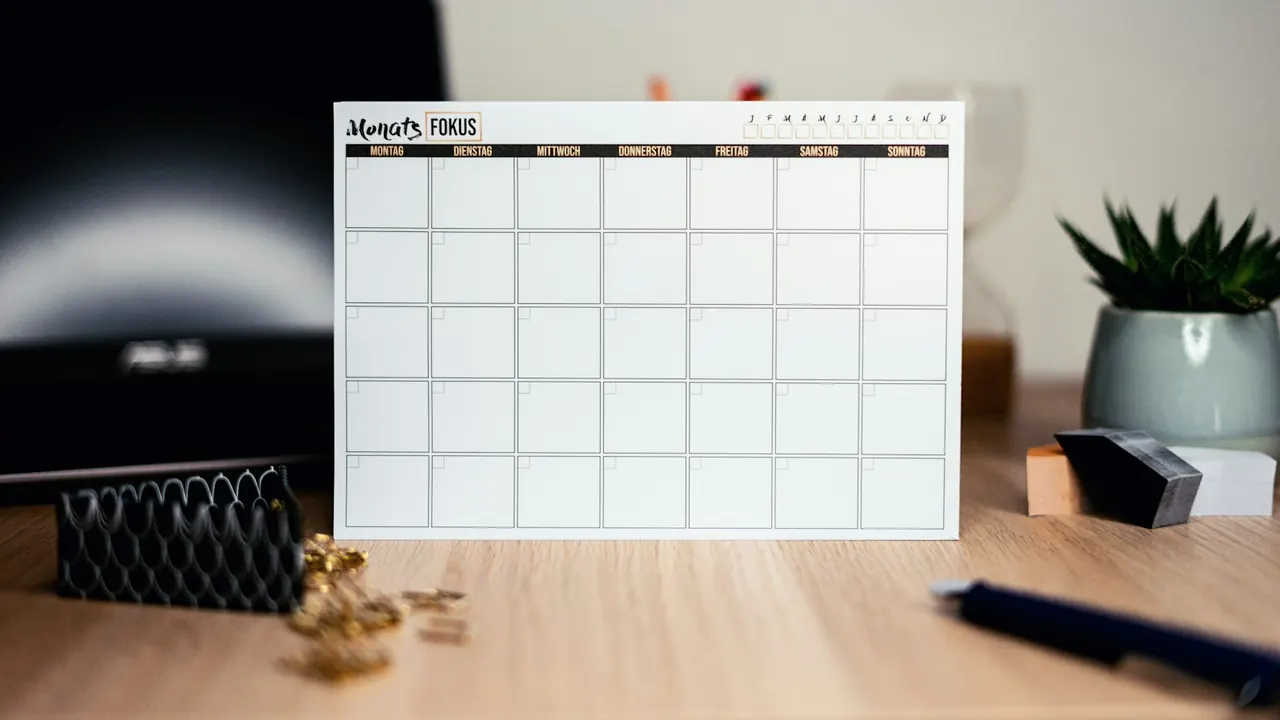 Monthly calendar on a desk