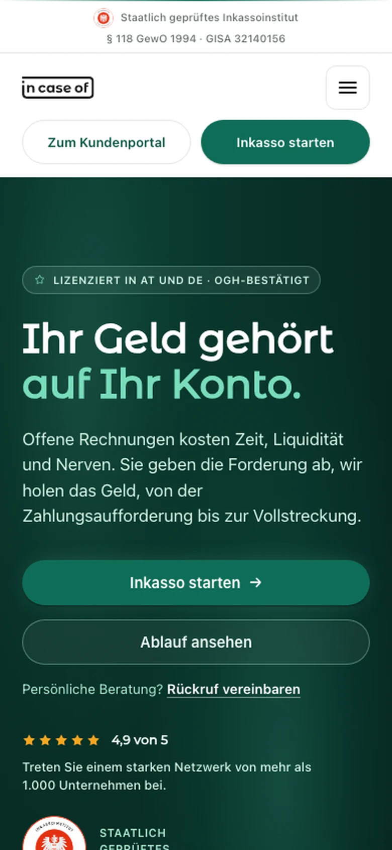incaseof.law Website – Mobile