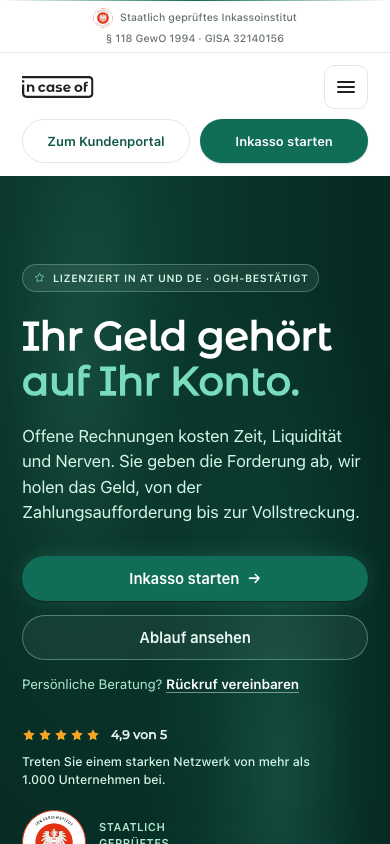 incaseof.law Website – Mobile